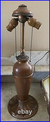 Antique SIGNED Miller Company Table Lamp Polygon Convex Slag Glass Vines Leaves