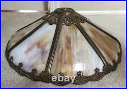 Antique SLAG GLASS TABLE LAMP 8 PANELS CLAW FOOT BASE