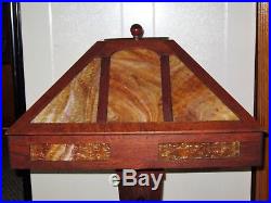 Antique STICKLEY ERA Mission Arts & Crafts Tiger Oak Slag Glass Large Table Lamp