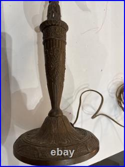 Antique Salem Bros. Slag Glass 1920's Lamp Metal Filigree Cottage Scene AS IS