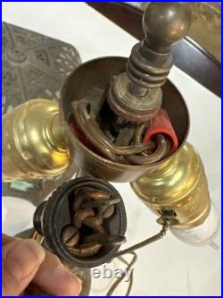 Antique Salem Bros. Slag Glass 1920's Lamp Metal Filigree Cottage Scene AS IS