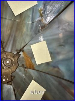 Antique Salem Bros. Slag Glass 1920's Lamp Metal Filigree Cottage Scene AS IS