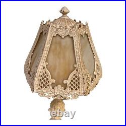 Antique Salem Bros Slag Glass Enameled Metal Boudoir Table Lamp Art Nouveau