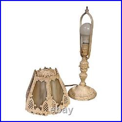 Antique Salem Bros Slag Glass Enameled Metal Boudoir Table Lamp Art Nouveau