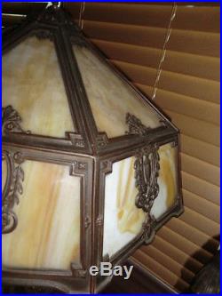 Antique Salem Bros Slag Glass Table Lamp