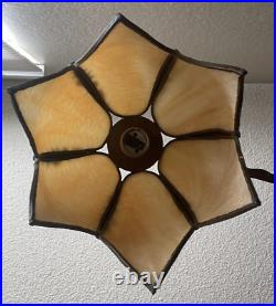 Antique Salem Brothers Bridge Arm Table Lamp Vintage Beige Slag Glass Shade