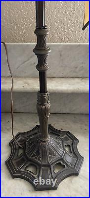 Antique Salem Brothers Bridge Arm Table Lamp Vintage Beige Slag Glass Shade