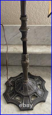 Antique Salem Brothers Bridge Arm Table Lamp Vintage Beige Slag Glass Shade