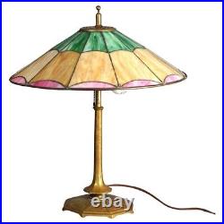 Antique Salo Leaded Slag Glass Table Lamp with Bronze Base C1920 Antique Salo Leaded Slag Glass Table Lamp with Bronze Base C1920