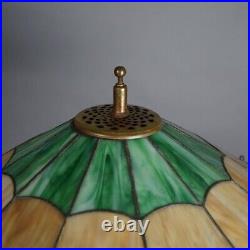 Antique Salo Leaded Slag Glass Table Lamp with Bronze Base C1920 Antique Salo Leaded Slag Glass Table Lamp with Bronze Base C1920
