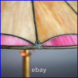 Antique Salo Leaded Slag Glass Table Lamp with Bronze Base C1920 Antique Salo Leaded Slag Glass Table Lamp with Bronze Base C1920
