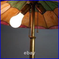 Antique Salo Leaded Slag Glass Table Lamp with Bronze Base C1920 Antique Salo Leaded Slag Glass Table Lamp with Bronze Base C1920