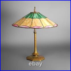 Antique Salo Leaded Slag Glass Table Lamp with Bronze Base C1920 Antique Salo Leaded Slag Glass Table Lamp with Bronze Base C1920