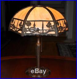 Antique Scenic Overlay Slag Glass Lamp Miller