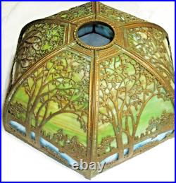 Antique Scenic Slag Glass Panel Lamp 12 Panels 2 Color Original