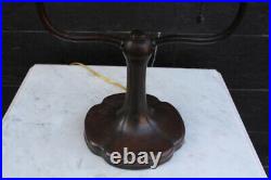 Antique Sign Handel Slag Glass Bronze Desk Lamp Fish Scale Design Shade