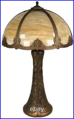 Antique Signed Bradley Hubbard Arts Crafts Deco Stained Slag Glass 3 Socket Lamp