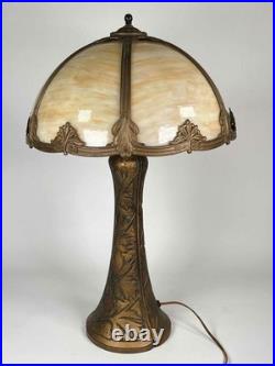Antique Signed Bradley Hubbard Arts Crafts Deco Stained Slag Glass 3 Socket Lamp