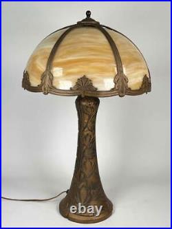 Antique Signed Bradley Hubbard Arts Crafts Deco Stained Slag Glass 3 Socket Lamp