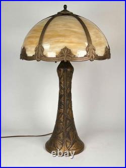 Antique Signed Bradley Hubbard Arts Crafts Deco Stained Slag Glass 3 Socket Lamp