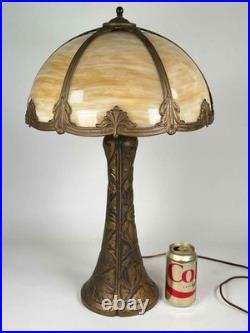 Antique Signed Bradley Hubbard Arts Crafts Deco Stained Slag Glass 3 Socket Lamp