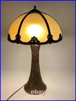 Antique Signed Bradley Hubbard Arts Crafts Deco Stained Slag Glass 3 Socket Lamp
