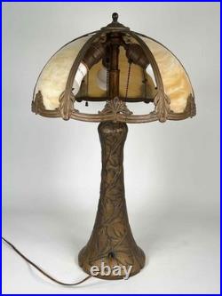Antique Signed Bradley Hubbard Arts Crafts Deco Stained Slag Glass 3 Socket Lamp