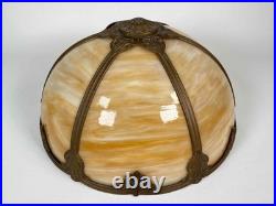 Antique Signed Bradley Hubbard Arts Crafts Deco Stained Slag Glass 3 Socket Lamp