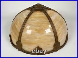 Antique Signed Bradley Hubbard Arts Crafts Deco Stained Slag Glass 3 Socket Lamp