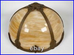 Antique Signed Bradley Hubbard Arts Crafts Deco Stained Slag Glass 3 Socket Lamp