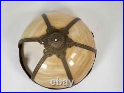 Antique Signed Bradley Hubbard Arts Crafts Deco Stained Slag Glass 3 Socket Lamp