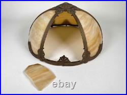 Antique Signed Bradley Hubbard Arts Crafts Deco Stained Slag Glass 3 Socket Lamp