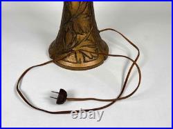 Antique Signed Bradley Hubbard Arts Crafts Deco Stained Slag Glass 3 Socket Lamp