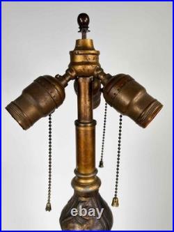 Antique Signed Bradley Hubbard Arts Crafts Deco Stained Slag Glass 3 Socket Lamp