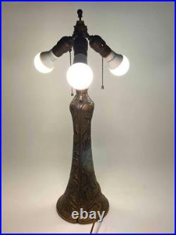 Antique Signed Bradley Hubbard Arts Crafts Deco Stained Slag Glass 3 Socket Lamp