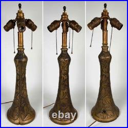 Antique Signed Bradley Hubbard Arts Crafts Deco Stained Slag Glass 3 Socket Lamp