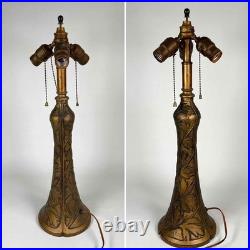 Antique Signed Bradley Hubbard Arts Crafts Deco Stained Slag Glass 3 Socket Lamp