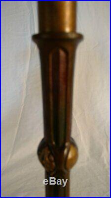 Antique Signed Bradley & Hubbard B&H table lamp leaded/slag glass Handel Era