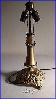 Antique Signed Bradley and Hubbard Slag Glass Lamp Very Ornate Base