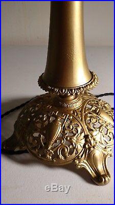 Antique Signed Bradley and Hubbard Slag Glass Lamp Very Ornate Base