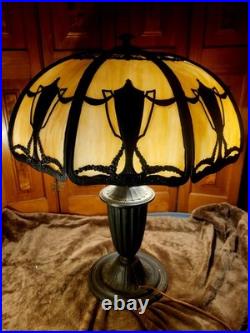 Antique Signed Bradley and Hubbard Slag Glass Table Lamp