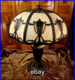 Antique Signed Bradley and Hubbard Slag Glass Table Lamp