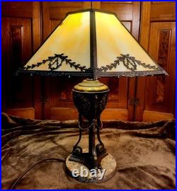 Antique Signed Bradley and Hubbard Slag Glass Table Lamp Unusual Base