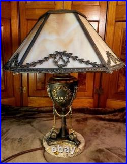 Antique Signed Bradley and Hubbard Slag Glass Table Lamp Unusual Base