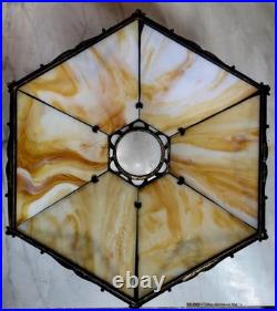 Antique Signed Bradley and Hubbard Slag Glass Table Lamp Unusual Base