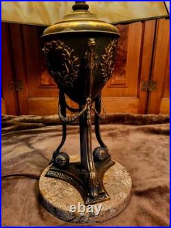 Antique Signed Bradley and Hubbard Slag Glass Table Lamp Unusual Base