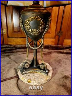 Antique Signed Bradley and Hubbard Slag Glass Table Lamp Unusual Base