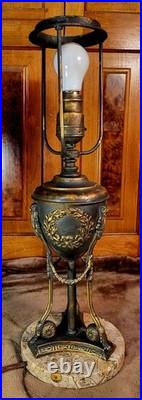 Antique Signed Bradley and Hubbard Slag Glass Table Lamp Unusual Base