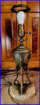 Antique Signed Bradley and Hubbard Slag Glass Table Lamp Unusual Base