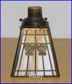 Antique Signed Handel Bronze Slag Glass Lamp Shade Arts & Crafts Light Hubbell